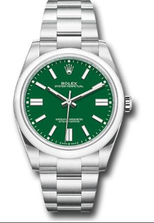 Replica Rolex Oyster Perpetual 41 Watch 124300 Domed Bezel - Green Index Dial - Oyster Bracelet